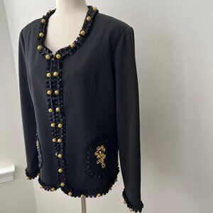 Victor Costa Black Jacket with Gold Buttons and Detailing Designer VTG Couture